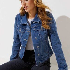 LOFT Denim Trucker Jacket with Polka Dot Detail – Size Small